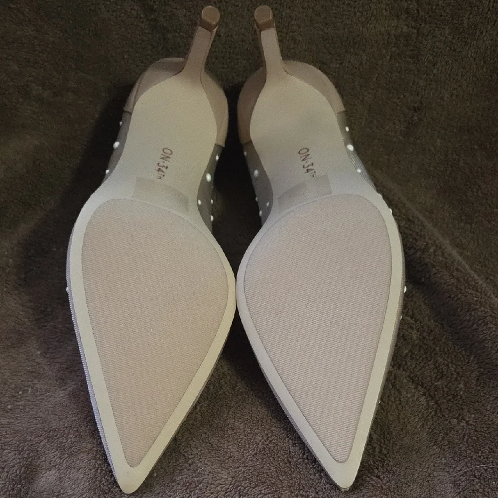 On•34th Women's Tan Heels with Pearl Accents - Picture 6 of 8